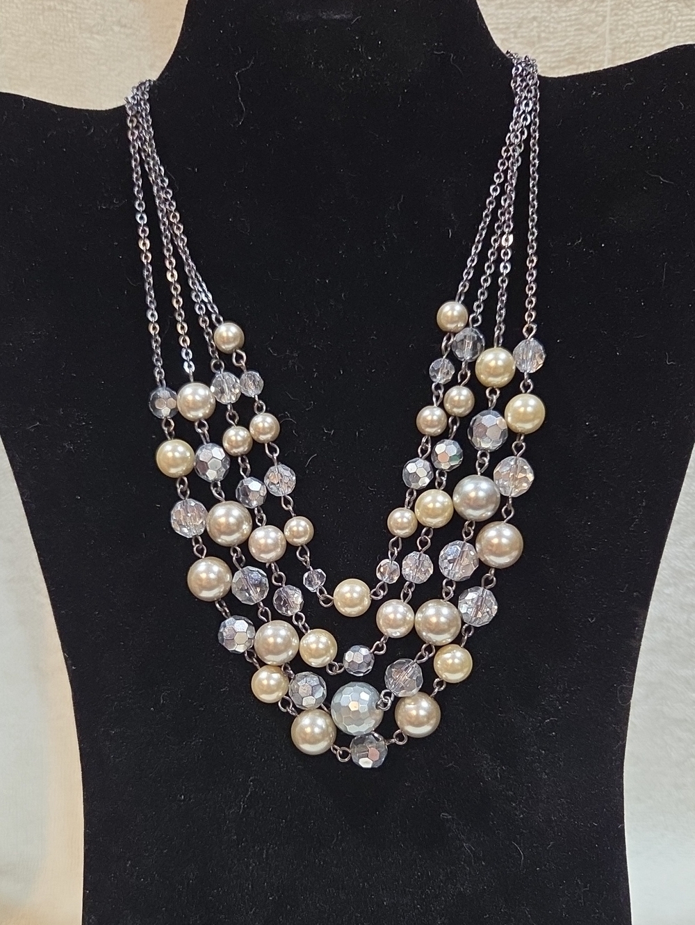 Lia Sophia Layered Pearl and Crystal Necklace in Cream and Clear